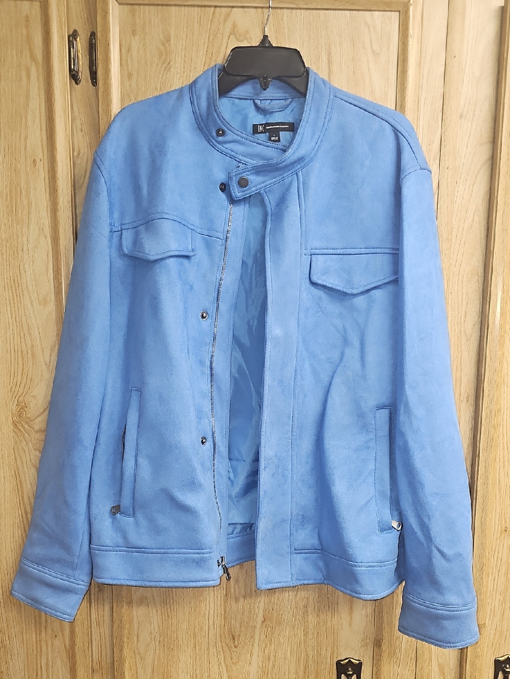 INC Men's Blue Suede-Style Jacket - Classic Casual Coat Size L
